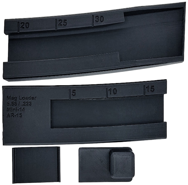 Universal AR-15 speed loader for .223/5.56 magazines, black, compact design, made in USA.