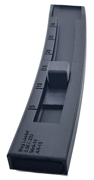 AR-15 universal speed loader for .223/5.56 magazines, black, compact design.